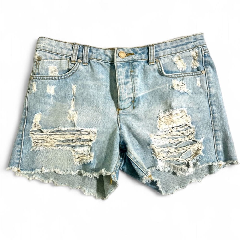 Bleach USA Distressed Denim‎ Shorts | Size 4 | Raw Hem Rebel Thrashed Grunge